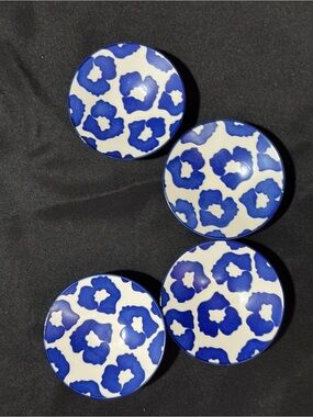 Blue Floral Ceramic Coaster Set (4) - Decorative Table Coasters